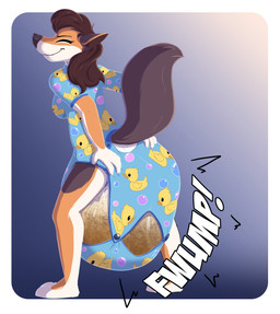 anthro baby_bodysuit clothed clothing diaper feces female onesie pooping rear_view soiled_diaper soiling soiling_diaper solo unclean_diaper used_diaper using_diaper wearing_diaper baltnwolf canid canine canis domestic_dog mammal hi_res