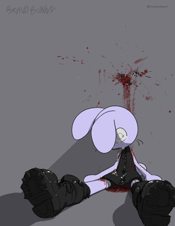 against_surface against_wall alternative_fashion ambiguous_gender anthro black_boots black_clothing black_footwear blood blood_on_wall blood_puddle bodily_fluids boots clothed clothed_anthro clothing crying death footwear gore goth mall_goth purple_body shoes sitting solo tears bravobunny lagomorph leporid mammal rabbit hi_res