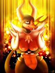 anthro anthrofied big_breasts breasts fangs female horn looking_at_viewer navel nipples nude pokemorph smile solo teeth tongue redimplight nintendo pokemon canid canine generation_6_pokemon mammal mega_evolution mega_houndoom pokemon_(species) 2014 3:4 digital_media_(artwork) hi_res