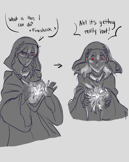 ambiguous_gender braided_hair clothed clothed_human clothing dialogue directional_arrow elemental_manipulation eyebrows fire fire_manipulation hair hood light not_furry pointy_speech_bubble raised_eyebrow red_eyes robe solo speech_bubble text fablivious1 deltarune undertale_(series) kris_dreemurr human mammal 2025 digital_drawing_(artwork) digital_media_(artwork) english_text hi_res lighting sequence spot_color