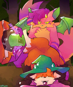 animal_genitalia animal_vulva anthro anthro_on_feral anthro_penetrating anthro_penetrating_feral anus ass_up bestiality bodily_fluids brown_body brown_eyes brown_fur canine_genitalia canine_vulva clothing countershade_ears countershade_face countershade_torso countershading cutaway duo female feral feral_penetrated fucked_silly fur genital_fluids genitals gloves_(marking) green_clothing green_eyes green_hat green_headwear green_penis green_wings hat headgear headwear horn leg_markings looking_pleasured lying male male/female markings multicolored_body multicolored_fur nude on_front open_mouth orange_body orange_fur penetration penile penile_penetration penis penis_in_vagina purple_body purple_fur scarf sex socks_(marking) vaginal vaginal_fluids vaginal_fluids_on_penis vaginal_penetration white_dipstick_tail white_sclera wings wizard_hat yellow_body yellow_fur yellow_horn yellow_sclera catjam_(artist) scarf_fox_(foxite) spice_(ecey) canid canine fox mammal red_fox true_fox 2025 digital_media_(artwork) nonbinary_(lore)