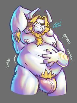 anatomically_correct anthro arm_hair armpit_fetish armpit_hair armpit_tuft barazoku beard bearded bedroom_eyes belly big_butt bikini_thong blonde_hair body_hair breasts bulge butt chest_hair chest_tuft clothing eyebrows facial_hair fur genitals groan groaning_belly hair hand_on_belly horn male narrowed_eyes nipples onomatopoeia overweight overweight_anthro overweight_male presenting presenting_belly rumbling rumbling_stomach seductive smile smiling_at_viewer smirk smirking_at_viewer smirking_dom solo sound_effects standing swimwear teeth text thong tuft underwear vore_implied white_body white_fur yellow_body yellow_fur charexart toby_fox_(copyright) undertale undertale_(series) asgore_dreemurr bovid caprine goat mammal absurd_res digital_drawing_(artwork) digital_media_(artwork) digital_painting_(artwork) hi_res painting_(artwork)
