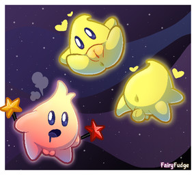 anus backsack balls blue_eyes bodily_fluids border breath butt clitoral_hood drooling female genitals glowing group heart_symbol male open_mouth saliva space text trio vulva white_border fairyfudge mario_bros nintendo super_mario_galaxy hungry_luma luma waddling_head artist_name digital_media_(artwork)