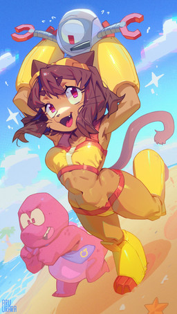 ambiguous_gender anthro beach biped breasts clothed clothed_anthro clothed_female clothing cloud day female fingers front_view fur group hair machine male navel nude nude_anthro nude_male outside sky smile swimwear tail teeth tongue trio two-piece_swimsuit aruurara gameoverse glitch_productions gobbles_(gameoverse) kaboodle_(gameoverse) kit_bodega dinosaur domestic_cat felid feline felis mammal prehistoric_species reptile robot scalie 2026 digital_drawing_(artwork) digital_media_(artwork) hi_res