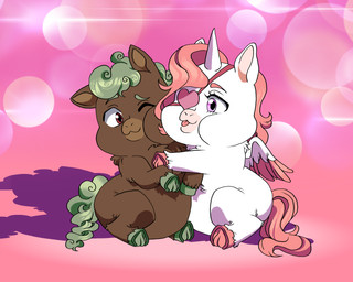 1_horn ambiguous_feral ambiguous_gender brown_body brown_fur duo eye_patch eyewear feathered_wings feathers featureless_crotch feral fur green_hair green_hooves green_tail hair hooves horn one_eye_closed pink_eye_patch pink_eyes pink_eyewear pink_hair pink_hooves pink_tail pink_wings red_eyes simple_background sitting tail tongue tongue_out white_body white_fur wings young young_ambiguous young_feral tigermcfluffy fluffy_pony mythology dolly_(nekuchan) rex_(nekuchan) equid equine fluffy_pony_(species) mammal mythological_creature mythological_equine winged_unicorn 2024 5:4 digital_media_(artwork) english_description hi_res shaded