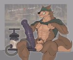 abs animal_dildo animal_genitalia animal_penis animal_sex_toy anthro ball_tuft balls big_balls brown_body brown_fur canine_genitalia canine_penis covered_eyes cum_pump cum_tube dildo equine_dildo fur genitals grin heart_symbol huge_balls huge_dildo male medial_ring muscular muscular_anthro muscular_male nipples pecs penis penis_tip pubes sex_toy sheath sitting smile solo tail tan_body tan_fur text tuft vein veiny_dildo idrysse3 canid canine canis mammal wolf 2021 english_text hi_res