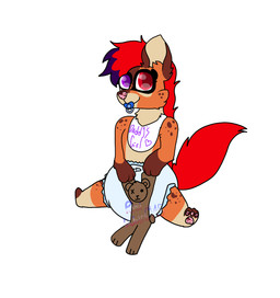 age_regression ageplay anthro baby bib clothed clothing diaper dyed_mane female freckles heterochromia object_in_mouth pacifier pacifier_in_mouth pepsiwolf6945 plushie roleplay solo wearing_diaper young pepsiwolf6945_(artist) apple_(pepsiwolf6945) hyena mammal hi_res
