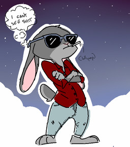 anthro bottomwear candy clothing denim denim_bottomwear denim_clothing dessert eyewear female food jeans night pants solo star sunglasses thinking thought_bubble thoughtful_expression nobby_(artist) disney zootopia judy_hopps lagomorph leporid mammal rabbit aliasing binary_drawing digital_drawing_(artwork) digital_media_(artwork)