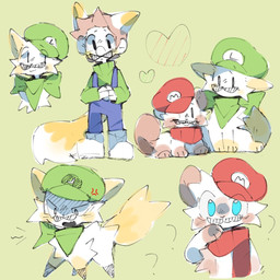 2_toes 3_fingers 3_toes 4_ears alternate_species angry anthro arms_bent black_eyes black_nose blue_clothing blue_eyes blue_overalls boots bow_tie brown_body brown_ears brown_fur brown_hair brown_tail cheek_tuft chest_tuft closed_smile clothed clothed_humanoid clothed_male clothing confusion cross-popping_vein dipstick_ears dipstick_tail duo ear_markings eyebrow_through_hat facial_hair facial_tuft feet feral feralized fingers fluffy fluffy_tail footwear fully_clothed fully_clothed_humanoid fully_clothed_male fur furrification furrowed_eyebrows green_bow_tie green_clothing green_hat green_headwear green_shirt green_topwear grey_tongue hair hands_together hat headgear headwear heart_symbol humanoidized larger_feral larger_male lidded_eyes male male_feral male_humanoid markings mouth_closed multi_ear multicolored_body multicolored_ears multicolored_fur mustache no_eyebrows no_pupils open_mouth orange_ear_tips orange_tail overalls paws pupils quadruped question_mark red_clothing red_hat red_headwear red_scarf scarf shirt shoes short_hair sitting size_difference small_nose smaller_feral smaller_male smile standing tail tail_markings thin_eyebrows toes tongue topwear tuft two_tone_tail white_body white_boots white_clothing white_facial_hair white_footwear white_fur white_mustache white_pupils white_skin white_tail_tip renballball mario_bros nintendo super_mario_3d_land kitsune_luigi luigi mario tanooki_mario animal_humanoid canid canid_humanoid canine canine_humanoid fox_spirit humanoid mammal mammal_humanoid raccoon_dog spirit tanuki 1:1 2021 colored digital_drawing_(artwork) digital_media_(artwork) multiple_images shaded brother_(lore) brothers_(lore) sibling_(lore) twins_(lore)