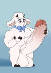 anthro balls big_balls big_muscles big_penis blush bow_tie fur genitals growth hooves horn huge_balls huge_muscles huge_penis hyper hyper_balls hyper_genitalia hyper_muscles hyper_penis male muscle_growth muscular muscular_male pecs penis short_stack small_but_hung solo vein veiny_penis white_body white_fur glitchedweasel vtuber simeon_le_petit_mouton bovid caprine mammal sheep hi_res