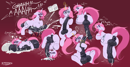 animal_genitalia animal_penis anus autofootjob balls big_balls big_penis black_penis blue_eyes blush bodily_fluids book breeding_mount condom cum cum_in_mouth cum_inside cum_on_face cum_on_glasses cutie_mark dock_(anatomy) ejaculation equine_genitalia equine_penis excessive_cum excessive_genital_fluids eyewear feet feral filled_condom foot_fetish foot_play genital_fluids genitals glasses gynomorph hair heart_symbol hooves horn huge_balls huge_penis hyper hyper_balls hyper_genitalia hyper_penis intersex looking_pleasured magic masturbation moan multiple_poses onomatopoeia open_mouth penis pink_body pink_hair pose puffy_anus red_background round_glasses sexual_barrier_device simple_background solo sound_effects spellbook spiral spiral_eyes sweat tail text thought_bubble tilde_after_text unicorn_horn amadrg friendship_is_magic hasbro my_little_pony mythology equid equine mammal mythological_creature mythological_equine unicorn 2026 digital_media_(artwork) hi_res sketch_page