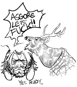 anthro antlers beard black_text clothed clothed_anthro clothed_male clothing dialogue facial_hair floppy_ears hair horn looking_at_viewer male male/male mature_anthro mature_male mouth_closed name_drop name_in_dialogue open_mouth pattern_clothing pattern_sweater pattern_topwear pointy_speech_bubble profanity serious short_hair speech_bubble sweater talking_to_another text thick_neck tongue tongue_out topwear inuub0 deltarune undertale_(series) asgore_dreemurr rudolph_holiday boss_monster_(undertale) bovid caprine deer goat mammal new_world_deer reindeer 2025 black_and_white digital_drawing_(artwork) digital_media_(artwork) english_text hi_res monochrome