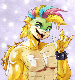 accessory anthro blue_eyes bracelet fangs hair jewelry looking_at_viewer male mohawk muscular muscular_anthro muscular_male open_mouth shell simple_background smile solo spiked_shell spikes spikes_(anatomy) teeth tongue tongue_out yellow_body wanderertamplior mario_bros nintendo super_mario_galaxy koopaling lemmy_koopa koopa scalie colored hi_res portrait sketch
