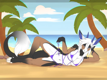 anthro beach biped breasts claws clothed clothed_anthro clothed_female clothing cloud feet female fingers fur horn looking_at_viewer navel outside plant sand sea sky smile solo tail toes tree water by_dream mythology dragon mythological_creature mythological_scalie scalie 2025 digital_drawing_(artwork) digital_media_(artwork) hi_res