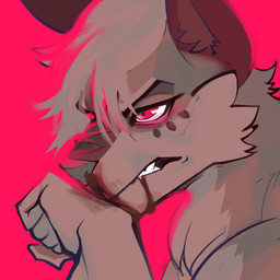 angry anthro blood bodily_fluids fight male nosebleed pink_body scar simple_background solo imaaahorny checho canid canine mammal 1:1 hi_res
