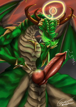 aroused beard bodily_fluids dripping erection facial_hair feral fire gem genital_fluids genitals gesture glowing glowing_eyes gold_(metal) green_body green_scales halo hand_gesture horn jewelry knot knotted_penis leaking leaking_penis leaking_precum male membrane_(anatomy) membranous_wings muscular muscular_male penis pointing pointing_at_penis pointing_at_self precum precum_drip precum_string presenting presenting_penis scales smoke smoke_from_mouth solo spikes spikes_(anatomy) tan_body tan_scales text vein veiny_penis wings yellow_eyes galma lego mythology ninjago guardian_dragon_(ninjago) dragon mythological_creature mythological_scalie scalie 2025 absurd_res hi_res signature url