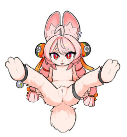 anklet anthro anus bell butt clitoral_hood clitoris female flat_chested fur genitals hair head_ornament inner_ear_fluff jewelry legs_up loli monotone_background nude open_mouth pink_body pink_fur pink_hair presenting presenting_hindquarters presenting_vulva rabbit_ears red_eyes scut_tail short_tail simple_background solo tail tongue tuft vulva young young_anthro young_female notepaddy hoyoverse mihoyo zenless_zone_zero zhao_(zenless_zone_zero) lagomorph leporid mammal rabbit 2025 absurd_res digital_media_(artwork) hi_res adult_(lore)
