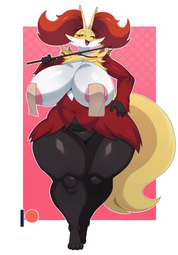 4_fingers 4_toes anthro anthrofied areola areola_slip big_breasts black_body black_fur breasts curvy_figure feet female female_anthro fingers front_view fur hand_on_hip heart_symbol huge_breasts looking_at_viewer multicolored_body multicolored_fur navel open_mouth overweight overweight_anthro overweight_female pasties patreon_logo pokemorph red_body red_eyes red_fur simple_background solo standing thick_thighs toes voluptuous white_background white_body white_fur wide_hipped_anthro wide_hipped_female wide_hips yellow_body yellow_fur sssonic2 nintendo patreon pokemon delphox_with_pasties_(sssonic2) canid canine delphox generation_6_pokemon mammal pokemon_(species) 2021 absurd_res digital_media_(artwork) hi_res