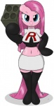 anthro anthrofied clothing cosplay crossover_cosplay female hair long_hair navel pink_hair ranged_weapon rocket_launcher solo text text_on_clothing uniform weapon tg-0 friendship_is_magic hasbro my_little_pony nintendo pokemon team_rocket jessie_(team_rocket) pinkamena_(mlp) pinkie_pie_(mlp) earth_pony equid equine horse mammal pony crossover