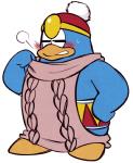 ambiguous_gender anthro belt blue_body blush bodily_fluids clothing eyes_closed hat headgear headwear simple_background solo sweat sweatdrop sweater topwear virgin_killer_sweater white_background nyxondyx kirby_(series) meme_clothing nintendo king_dedede avian bird penguin meme