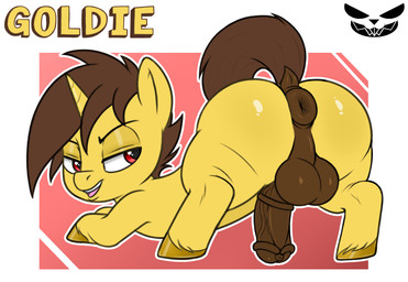 animal_genitalia animal_penis anus ass_up backsack balls big_butt brown_anus brown_balls brown_hair brown_mane brown_penis brown_tail butt equine_genitalia equine_penis erection feral genitals gold_(metal) gold_hooves hair hooves horn looking_at_own_butt looking_back male mane medial_ring narrowed_eyes open_mouth penis presenting presenting_hindquarters puffy_anus rear_view red_eyes simple_background smug solo tail text unicorn_horn vein veiny_penis yellow_body young young_feral pepperbunny friendship_is_magic hasbro my_little_pony mythology goldie_(pepperbunny) equid equine horse mammal mythological_creature mythological_equine pony unicorn digital_drawing_(artwork) digital_media_(artwork) hi_res sketch watermark
