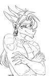 5_fingers anthro fingers hair horn male scales smile solo taurusart mythology dragon mythological_creature mythological_scalie scalie digital_media_(artwork) hi_res monochrome