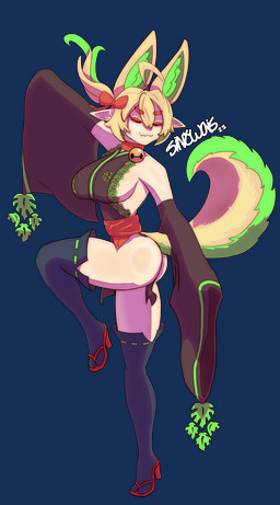 ahoge asian_clothing bamboo bell bell_collar big_breasts blonde_hair breasts butt butt_pose chinese_clothing chinese_dress clothing collar curled_tail curvy_figure dress east_asian_clothing eyes_closed facial_markings female footwear fur green_eyes hair head_markings high_heeled_sandals high_heels lace leaf legwear markings ninja pointy_ears ponytail pose red_markings ribbons sandals shoes solo tail thigh_highs warrior wide_hips wide_sleeves yellow_body yellow_fur sin'twais animal_humanoid canid canid_humanoid canine canine_humanoid dog_humanoid humanoid mammal mammal_humanoid absurd_res hi_res