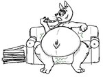 anthro belly big_belly big_navel bloated container ear_piercing food furniture hairless huge_belly male navel navel_piercing overeating overweight overweight_anthro overweight_male piercing pizza pizza_box rumbling_stomach sitting sofa stuffing nastii unnamed_character domestic_cat felid feline felis hairless_cat mammal sphynx_(cat)