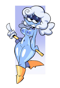 black_eyes blue_body blue_eyeshadow blue_nipples boots boots_only breasts clothed clothing cloud cloud_hair eyelashes eyeshadow female footwear footwear_only freckled_breasts freckled_face freckled_legs freckled_thighs freckles hair looking_at_viewer makeup mostly_nude navel nipples pointing_stick shoes simple_background smile solo white_hair tomfoolery deltarune undertale_(series) elnina_(deltarune) air_creature air_humanoid cloud_humanoid darkner elemental_creature elemental_humanoid humanoid living_cloud 2025 digital_media_(artwork) hi_res