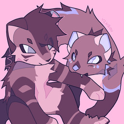 bite blinking blue_body blue_eyes blue_fur blue_nose blue_pawpads blush brown_body brown_fur claws duo eyes_closed feral fur green_eyes lying narrowed_eyes on_front pawpads pink_background simple_background sitting sitting_on_another squint tan_body tan_fur toony vinqock hawkpool jj_(vinqou) domestic_cat felid feline felis gulonine maine_coon mammal marten mustelid musteline pine_marten 1:1 2026 animated