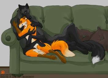 animal_genitalia anthro balls black_body black_fur black_sheath_slit brown_body brown_fur closed_sheath_slit cuddling duo fully_sheathed fur furniture genitals grey_background hug hugging_another lying male male/male multicolored_body multicolored_fur nude_anthro nude_male nude_taur on_side orange_body orange_fur paws pillow sheath sheath_slit simple_background sofa tail white_body white_fur incorgnito cyrus_lovel canid canid_taur canine canine_taur fox fox_taur mammal mammal_taur taur