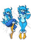 anthro arm_tuft beak bed_sheet bedding bent_arm bent_legs big_breasts blue_body blue_bottomwear blue_clothing blue_eyes blue_feathers blue_fur blue_hair blue_pants boots bottomwear breasts chest_tuft clothed clothing convenient_censorship covered_nipples covering covering_breasts covering_self crop_top dakimakura duo facial_tuft feathers female footwear fur gesture hair hand_behind_head hand_gesture happy looking_at_viewer lying midriff multicolored_body on_back on_side one_eye_closed open_mouth panties pants partially_clothed seductive shirt shoes shoulder_tuft tail tail_feathers text thick_thighs topwear tuft two_tone_body underwear v_sign wide_hips winged_arms wings wink winking_at_viewer yellow_boots yellow_clothing yellow_footwear snoutless undertale undertale_(series) undertale_yellow martlet_(undertale_yellow) avian bird 2025 absurd_res artist_name dakimakura_design digital_drawing_(artwork) digital_media_(artwork) english_text hi_res