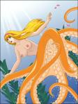 anus blonde_hair breasts female genitals green_eyes hair monster_girl_(genre) nipples nude open_mouth pussy solo split_form underwater water phantom_inker cecaelia cephalopod cephalopod_taur humanoid_taur marine marine_taur merfolk mollusk mollusk_taur taur hi_res