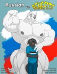 abs anthro arctic_wolf big_muscles big_pecs canid canine canis comic cover_art duo flexing flexing_bicep fur hi_res huge_muscles huge_pecs huge_thighs hyper hyper_muscles juano male mammal muscular muscular_anthro muscular_male pecs russian_flag sergei_(juano) size_difference tail thick_thighs white_body white_fur wolf zil_(zilch1998)