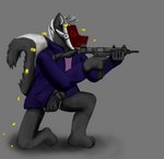 ageplay anthro clean_diaper clothed clothing diaper female gun infantilism machine protogen_visor ranged_weapon roleplay shooting solo submachine_gun uzi weapon wearing_diaper theslimedragon mammal mephitid protogen skunk 2_frame_animation 2d_animation animated hi_res high_framerate