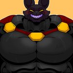 anthro armor big_muscles black_body black_fur blush fur grin huge_muscles hyper hyper_muscles male muscular muscular_anthro muscular_male pecs smile solo yellow_eyes einthebusinessdeer cartoon_network mao_mao:_heroes_of_pure_heart shin_mao domestic_cat felid feline felis mammal 1:1 hi_res