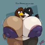 2_heads anthro big_breasts bra breast_expansion breast_growth breasts cleavage clothed clothing conjoined duo expansion female female/female growth huge_breasts hyper hyper_breasts multi_head nipple_outline overweight overweight_female text underwear lonnyk kayla_(lonnyk) accipitrid accipitriform avian bird canid canine canis domestic_dog eagle husky mammal nordic_sled_dog spitz english_text hi_res