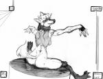 anthro arms_out athletic athletic_female back_muscles bangs big_butt butt claws female fluffy fur hair happy inner_ear_fluff looking_at_viewer looking_back muscular muscular_female neck_tuft pose sitting smile solo spiked_tail spikes spikes_(anatomy) spiky_hair spread_legs spreading stare tail thick_thighs toe_claws tuft wide_hips harpseal nintendo pokemon fan_character sabine_(bioskunk) canid canine generation_4_pokemon hybrid lucario mammal pokemon_(species) riolu 2017 absurd_res hi_res monochrome