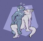 anthro blush bodily_fluids duo extended_arms fur grey_body grey_fur heart_symbol male male/male on_lap open_mouth sex sitting_on_another sitting_on_lap smile sweat white_body white_fur yellow_eyes tohfu echo_(sona) canid canine canis mammal wolf hi_res