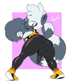 anthro balls balls_outline bodysuit bulge butt clothed clothing condom_suit crossgender detailed_bulge fluffy fluffy_tail genital_outline genitals glistening glistening_clothing gynomorph humanoid_genitalia humanoid_penis intersex long_tail looking_at_viewer looking_back open_mouth penis penis_outline purple_eyes skinsuit solo tail tail_grab tail_hug tight_clothing translucent translucent_clothing argento idw_publishing sega sonic_the_hedgehog_(comics) sonic_the_hedgehog_(idw) sonic_the_hedgehog_(series) tangle_the_lemur lemur mammal primate ring-tailed_lemur strepsirrhine 2018 digital_media_(artwork) hi_res