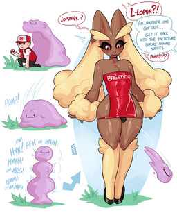 anthro before_and_after biped black_sclera blonde_hair blush brown_body brown_fur bulge clothed clothed_anthro clothed_male clothing dialogue femboy fur goo_transformation hair hat headgear headwear human_to_anthro loss_of_speech male male_anthro pink_eyes pokemon_speak red_clothing sequential_arrow simple_background species_transformation speech_bubble standing text text_on_clothing transformation white_background white_clothing loggus_doggus nintendo pokemon pokemon_trainer ditto_(pokemon) generation_1_pokemon generation_4_pokemon goo_creature human lagomorph lopunny mammal pokemon_(species) absurd_res english_text hi_res
