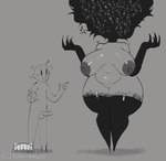 big_breasts breasts claws duo erection female genitals hi_res human humanoid larger_female long_arms male mammal monochrome penis pussy size_difference the_visitor_(ze_blackball.d) thick_thighs ze_blackball.d