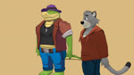 anthro biped black_nose blush bottomwear clothed clothing duo green_body grey_body hat headgear headwear hoodie male pants shirt simple_background slightly_chubby tail topwear mmelotaka brok_the_investigator cowcat_games brok_(brok_the_investigator) graff_filsh alligator alligatorid crocodilian domestic_cat felid feline felis mammal reptile scalie 16:9 2024 3d_(artwork) animated digital_media_(artwork) no_sound short_playtime turntable_(animation) webm widescreen