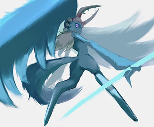 ambiguous_gender anthro antlers biped black_sclera butt chest_tuft digitigrade featureless_crotch fluffy fluffy_tail fur head_wings holding_object holding_weapon horn huge_wings looking_at_viewer looking_back looking_back_at_viewer mouthless multicolored_body multicolored_eyes multicolored_fur neck_tuft nude_anthro pink_eyes pupils side_view simple_background solo tail tan_body tan_fur teal_body teal_eyes teal_fur tuft unusual_wing_placement weapon white_background wide_stance wings gemini_kirby kirby_(series) nintendo fecto_elfilis alien chinchilla chinchillid mammal rodent starling_(kirby) digital_drawing_(artwork) digital_media_(artwork) digital_painting_(artwork) full-length_portrait hi_res painting_(artwork) portrait
