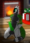 anthro balls blush erection fireplace genitals gift green_eyes green_penis holidays looking_at_viewer machine male penis solo synthetic tail spaceg3n christmas crypto_(spaceg3n) robot scalie synth_(vader-san) absurd_res hi_res