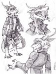 anthro cigarette clothing jacket male open_mouth simple_background smile smoke smoking solo tail tongue tongue_out topwear white_background commissar-k mammal sergal 2013 traditional_media_(artwork)