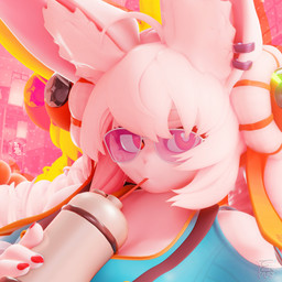 ahoge anthro big_breasts big_ears blue_clothing blue_shirt blue_topwear bottle braided_hair breasts cleavage clothed clothing colored_nails container drinking drinking_straw ear_piercing ear_ring eyebrows eyewear female hair holding_bottle holding_container holding_object inner_ear_fluff long_ears long_hair looking_at_viewer nails piercing pigtails pink_body pink_eyes pink_hair pink_nails pupils ring_piercing shirt solo sunglasses thick_eyebrows topwear tuft twin_braids wearing_sunglasses white_pupils geodat mihoyo zenless_zone_zero zhao_(zenless_zone_zero) lagomorph leporid mammal rabbit thiren 1:1 3d_(artwork) absurd_res bust_portrait digital_media_(artwork) hi_res icon portrait watermark