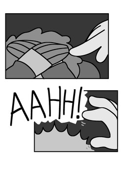 anthro black_text claws comic_panel duo exclamation_point female finger_claws fingers gesture grey_finger_claws hand_gesture hand_on_head open_hand pointing poking poking_head pseudo_hair scale_hair scales scared screaming text touching_another highlandkall li_(highlandkall) naomi_(highlandkall) felid mammal pangolin pantherine tiger 2025 comic digital_drawing_(artwork) digital_media_(artwork) english_text hi_res monochrome multiple_scenes