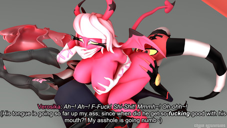 ahegao anal big_breasts big_butt breast_grab breasts butt butt_grab covering covering_mouth duo facesitting female hair hand_on_breast hand_on_butt horn looking_pleasured male male/female moan nude oral pink_body profanity red_body rimming sex sitting_on_another smothering tail text white_hair wings chair_activities hellaverse helluva_boss blitzo_(helluva_boss) verosika_mayday demon demon_humanoid humanoid imp succubus 16:9 3d_(artwork) digital_media_(artwork) english_text hi_res source_filmmaker_(artwork) widescreen