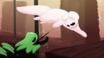 feral looking_at_another melee_weapon midair open_mouth polearm spear thrown_weapon weapon white_body paddedpurr rain_world videocult survivor_(rain_world) green_lizard_(rain_world) lizard lizard_(rain_world) reptile scalie slugcat hi_res shaded